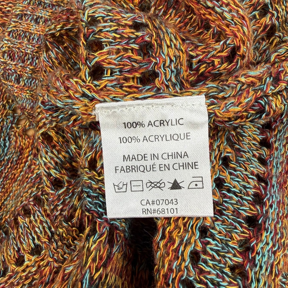 Belldini Womens XL Space Dye Open Front Cardigan Orange Teal Pointelle Knit - Picture 9 of 9